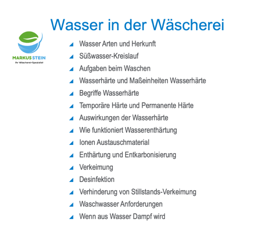 Schulungsthemen zu Wasser in der Wäscherei