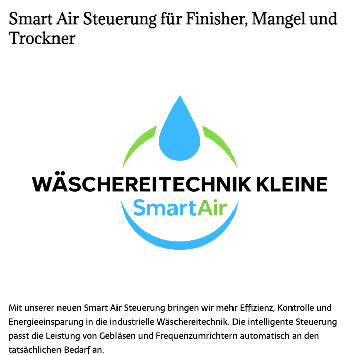 Smart Air Steuerung für Finisher, Mangel und Trockner von Wäschereitechnik Kleine